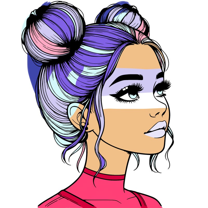 realistic girl with buns on the top of her head