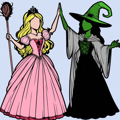 detailed realistic split of a princess and a witch