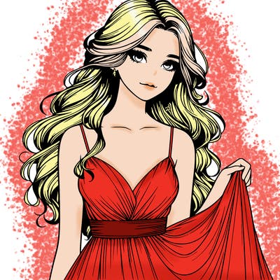 realistic girl in flowy silky prom dress