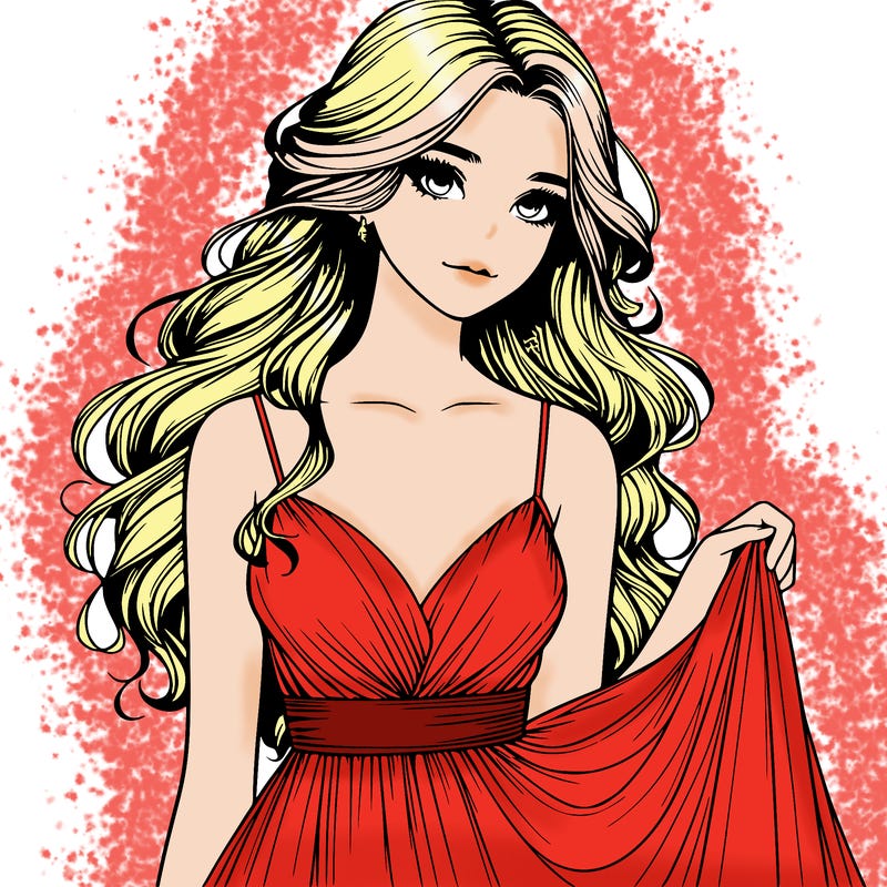 realistic girl in flowy silky prom dress