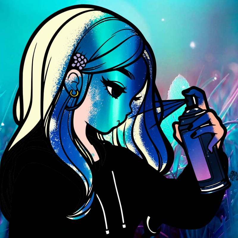 a realistic girl spray painting