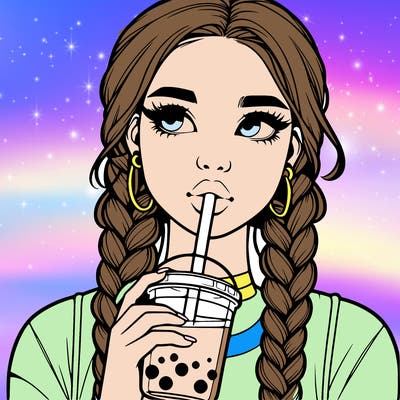 realistic girl with braided hair drinking boba