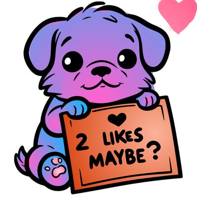 a puppy holding a sign that says 2 likes maybe?