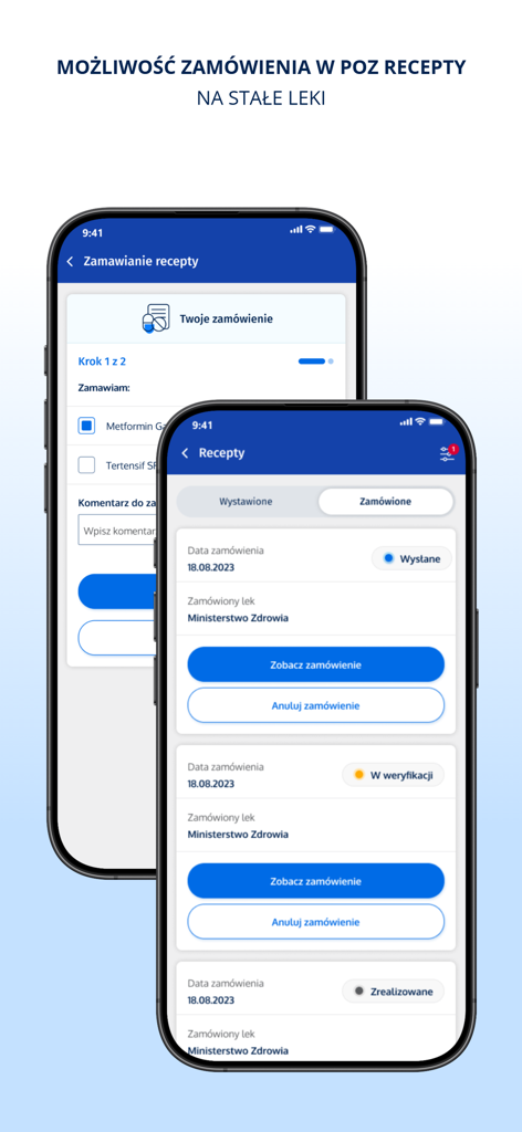 mojeIKP - log in to health - Interface screens of the mojeIKP app for ordering and tracking medical prescriptions