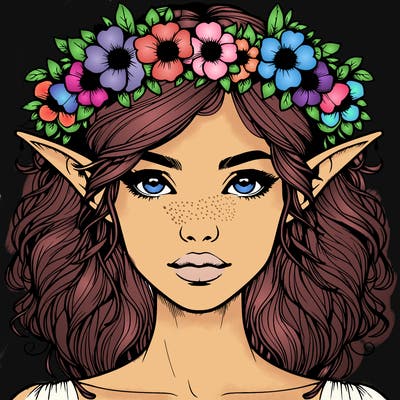 realistic female elf with flower crown