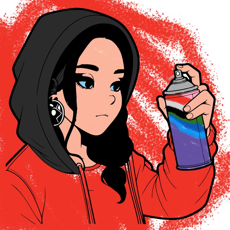 a realistic girl, spray painting