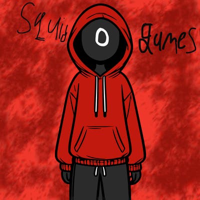 faceless girl in a tracksuit with a hood on and no hair