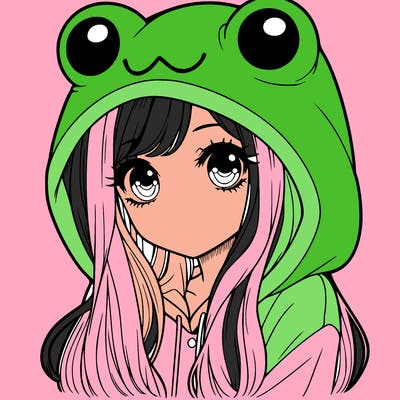 a pretty girl wearing a frog hoodie portrait with long hair