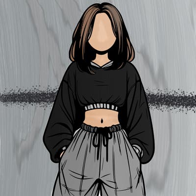 realistic girl faceless with baggy pants and a crop top