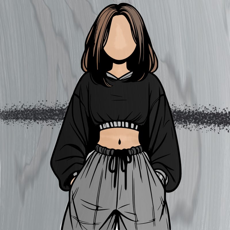 realistic girl faceless with baggy pants and a crop top