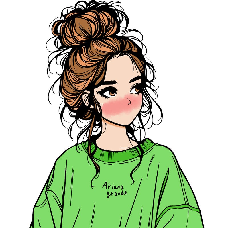 realistic girl with messy bun and oversized clothing