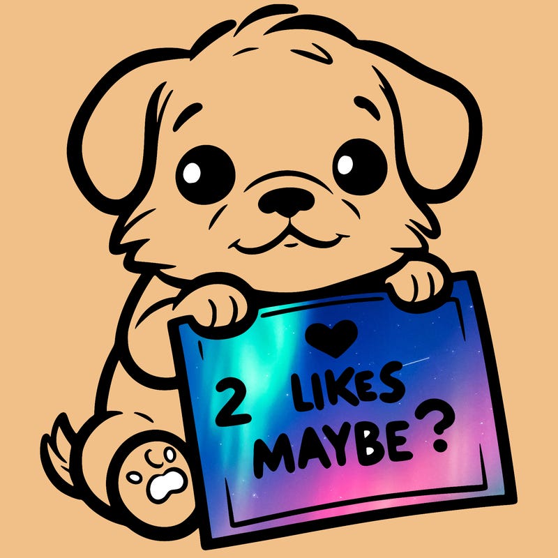 a puppy holding a sign that says 2 likes maybe?