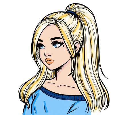 realistic girl with a high ponytail