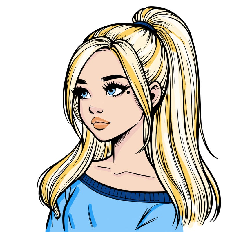 realistic girl with a high ponytail