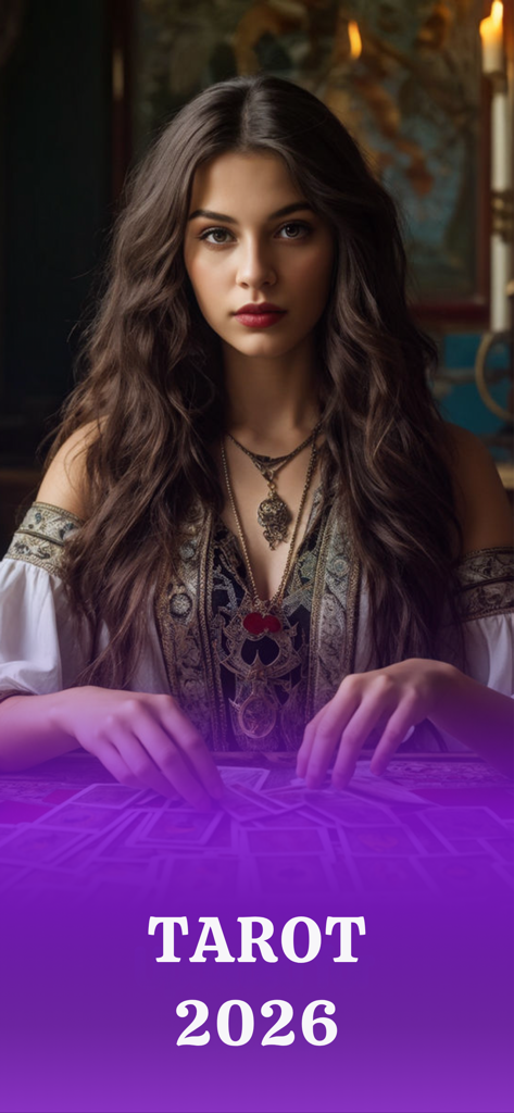 A young woman performing a tarot card reading for 2026