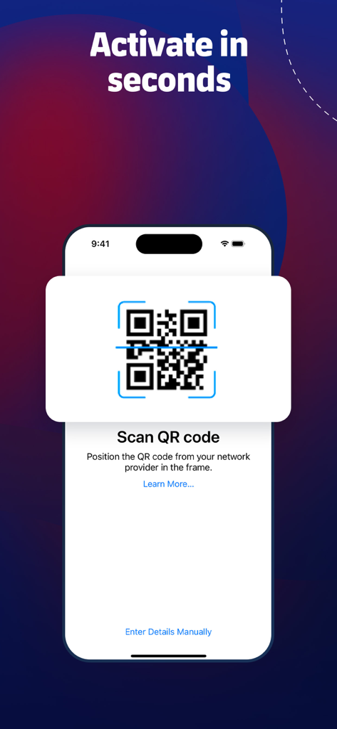 Scan QR code screen to activate travel eSIM in the Barça Mobile app.