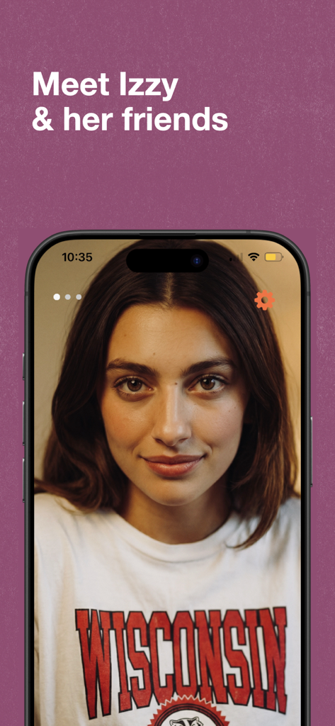 izzy & friends - A mobile phone screen showing Izzy a digital emotional agent from the izzy and friends app
