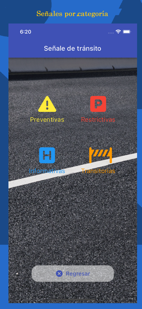 Examen de manejo - Categories of traffic signs in the Argentine driving exam app