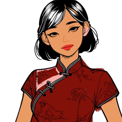 realistic asian girl wearing qipao