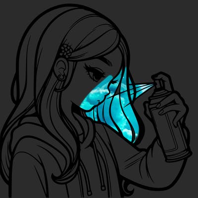 a realistic girl spray painting