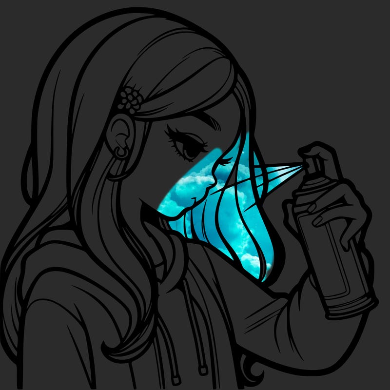 a realistic girl spray painting