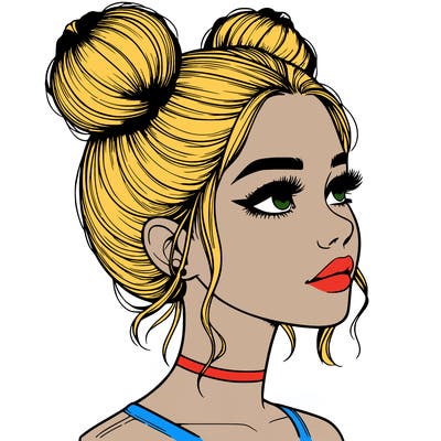 realistic girl with buns on the top of her head