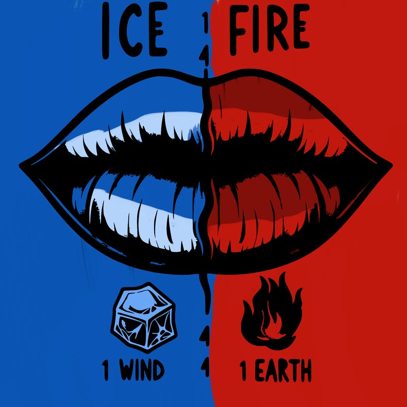 realistic lip split in fourth . 1 fourth ice 1 fire 1wind 1 earth