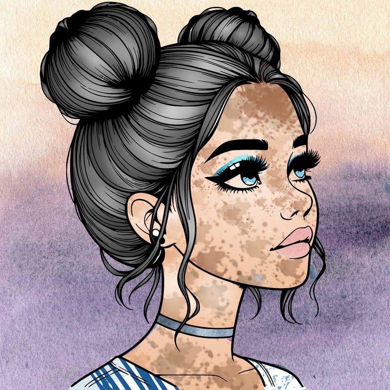 realistic girl with buns on the top of her head