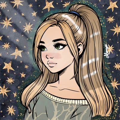 realistic girl with a high ponytail