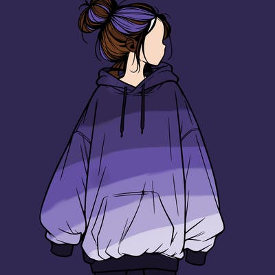 realistic girl with a oversized sweatshirt on and a bun
