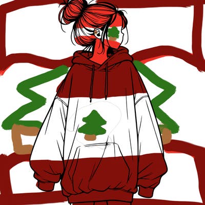 realistic girl with a oversized sweatshirt on and a bun