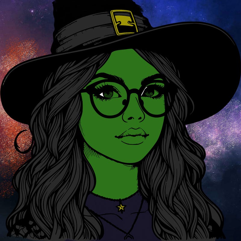 a witch with glasses realistic
