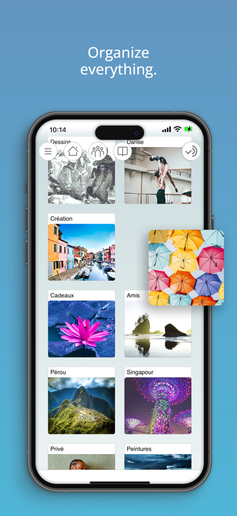 Pearltrees - Pearltrees mobile app interface showing a visual grid of organized collections on a smartphone