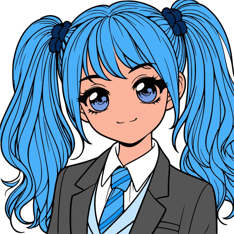 realistic girl with two ponytails and a suit on