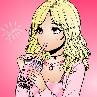 realistic girl drinking boba tea
