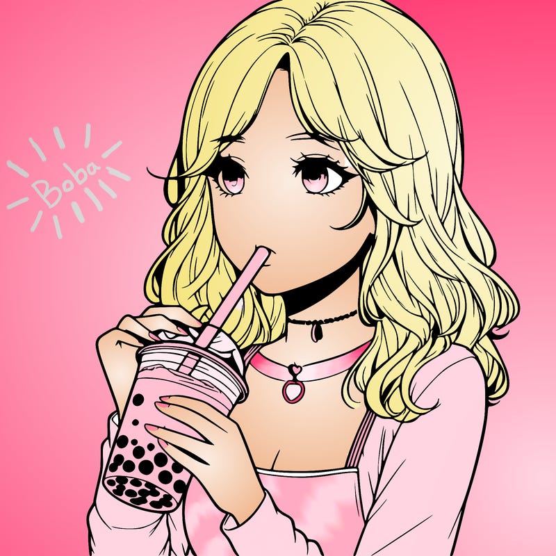 realistic girl drinking boba tea