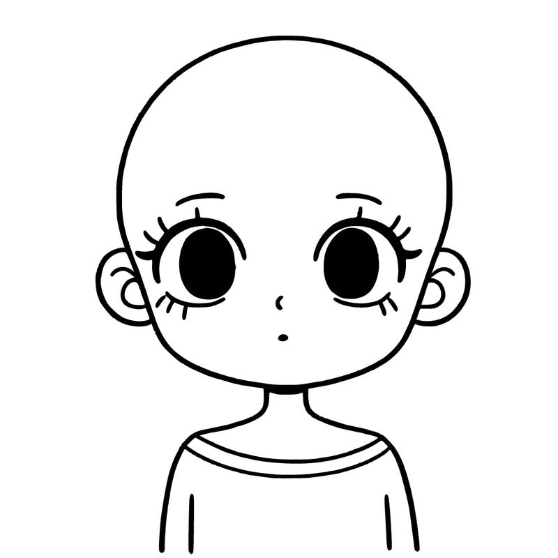 girl with no hair only eyes and a nose and a mouth