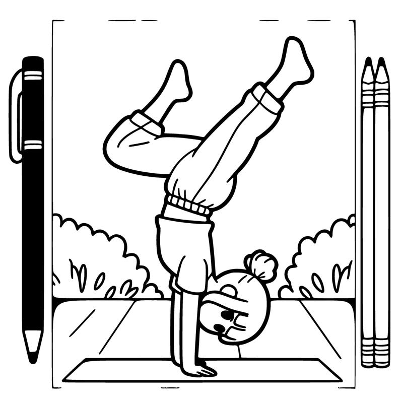 a girl doing a handstand with a white space behind her