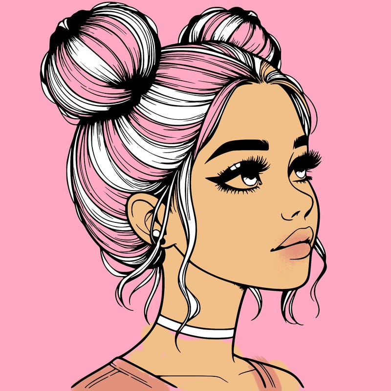 realistic girl with buns on the top of her head