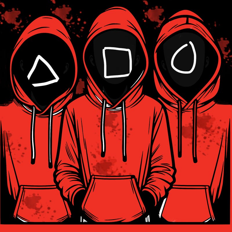 3 faceless people in  hoodies
