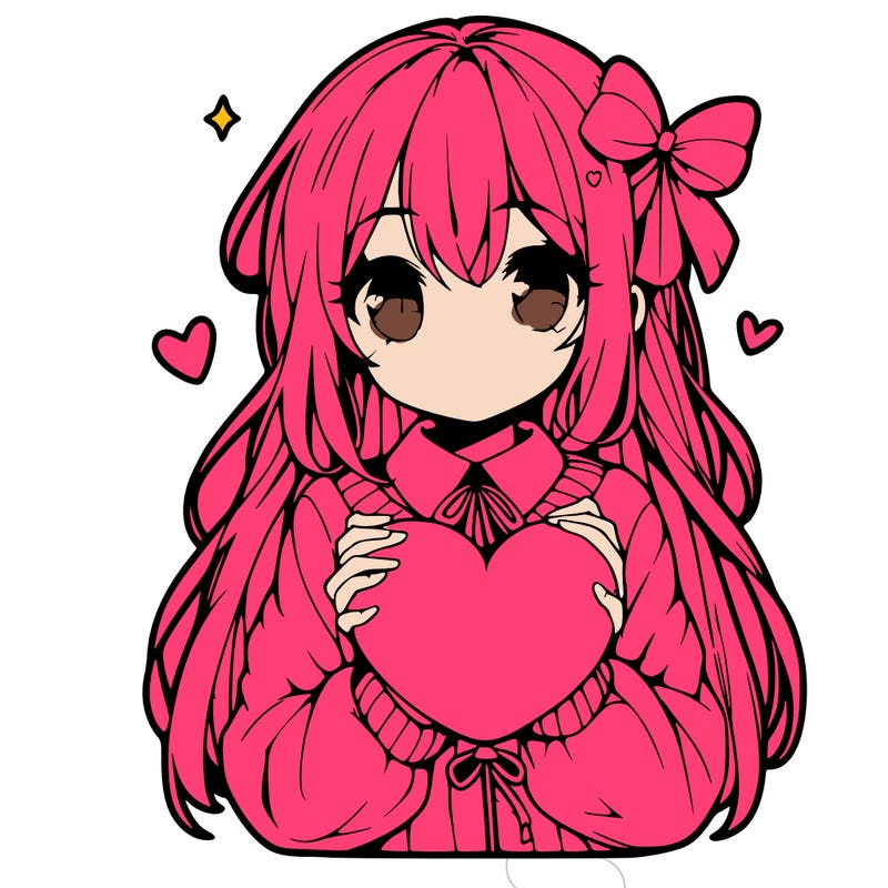 anime girl holding a heart balloon