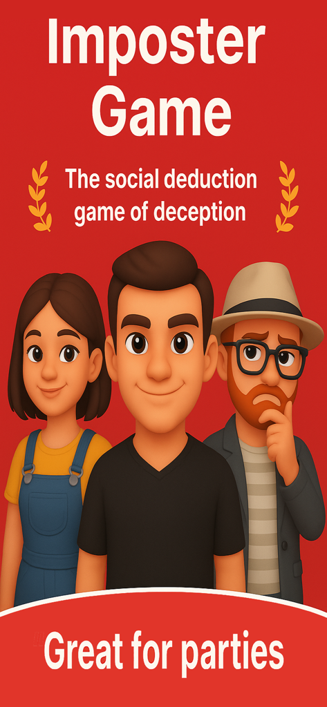 Cartoon-Charaktere, die Spieler in einem Social-Deduction-Partyspiel namens Imposter Game darstellen