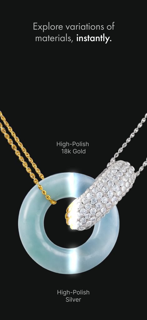 A jewelry pendant shown with gold and silver material variations.