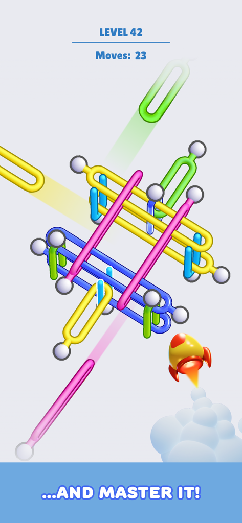 Pin Out Master: Tap Away Game - Gameplay screenshot of Pin Out Master showing colorful interlocking pins being cleared at level 42