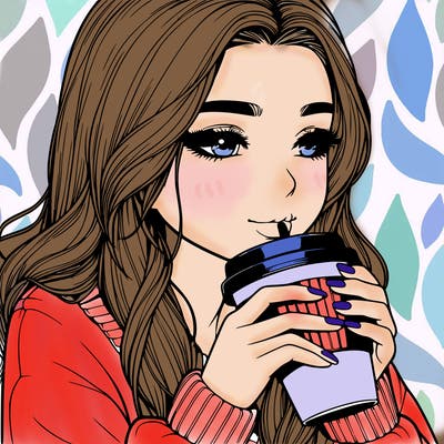 realistic girl drinking coffee