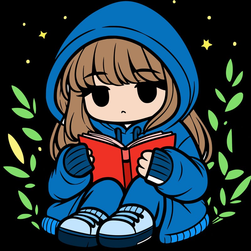 girl in oversized hoodie reading a book