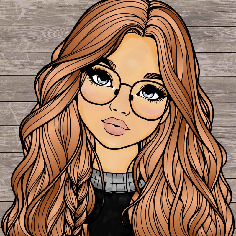 girl with long hair and freckles and glasses realistic