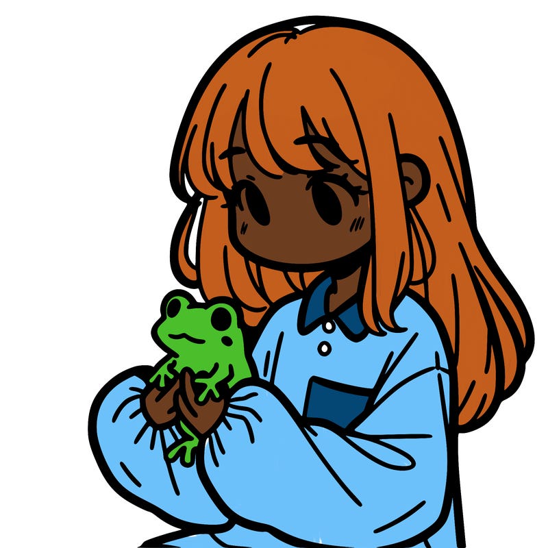 girl with long hair and a oversized shirt. and she is holding a frog