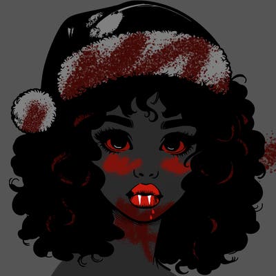 realistic girl with a santa hat curly hair and lips