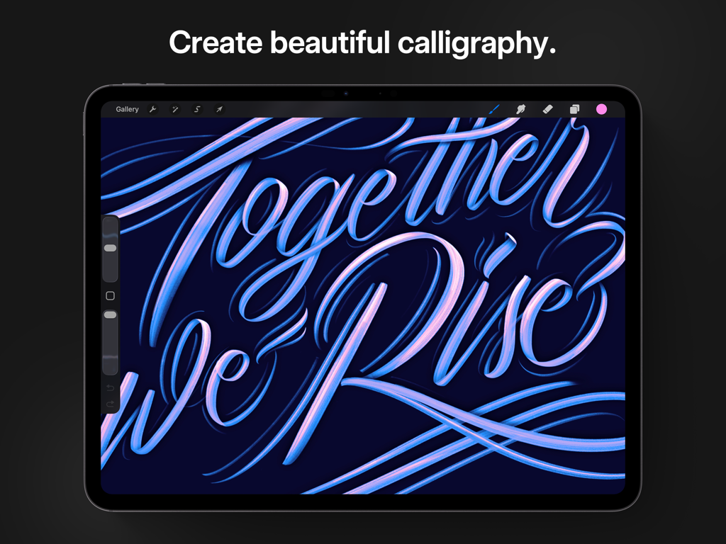 Procreate - Procreate for iPad의 디지털 캘리그라피 아트워크, 'Together We Rise' 텍스트 포함